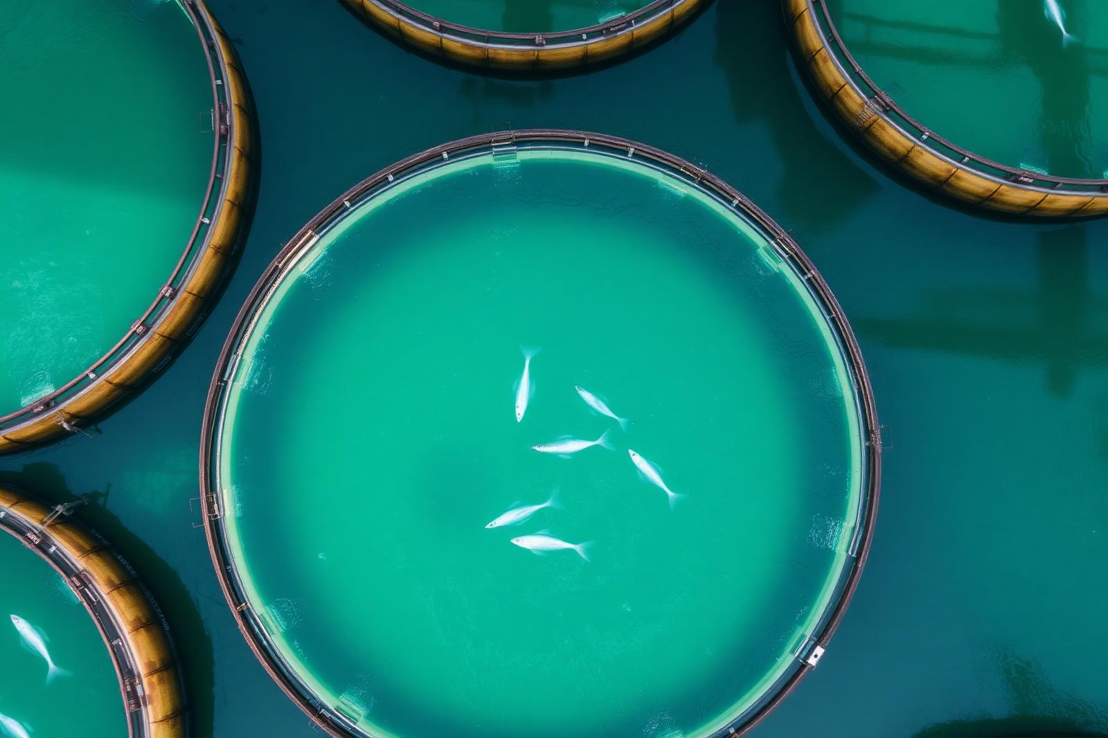 Aquaculture RAS tanks with clean water and healthy fish